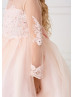 Beaded Lace Tulle Flower Girl Dress With Detachable Train